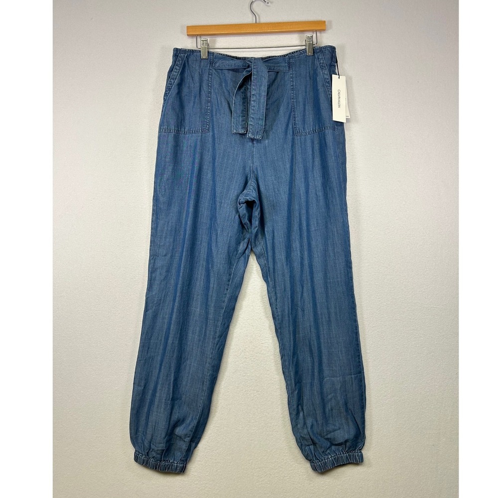 Coastal Calvin Klein Womens Large Blue Tencel Lyocell Jogger Pants Tie Waist NWT